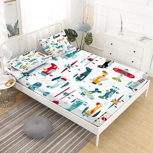 Vista 12 de Yasida Sábanas bajeras y fundas de almohada para cama individual de avión (1 sábana bajera y 1 funda de almohada), juego de sábanas para niños