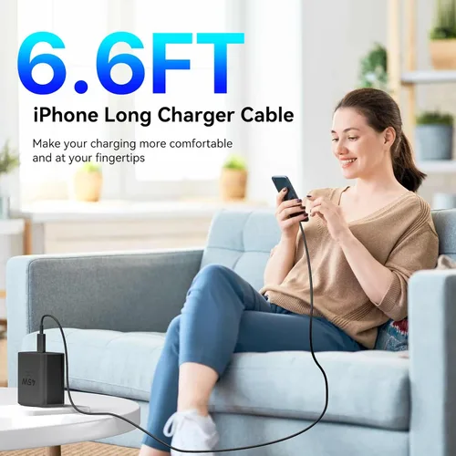 Vista 6 de Cargador para iPhone 16 Pro Max de carga rápida, bloque de cargador de pared USB C de 45 W con cable de carga larga USB C a USB C de 6 pies