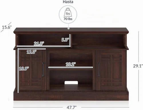 Vista 5 de BELLEZE Moderno Soporte de TV de Madera Estilo Granja de 48" y Centro de Entretenimiento Multimedia Mesa Consola para TVs hasta 50 Pulgadas