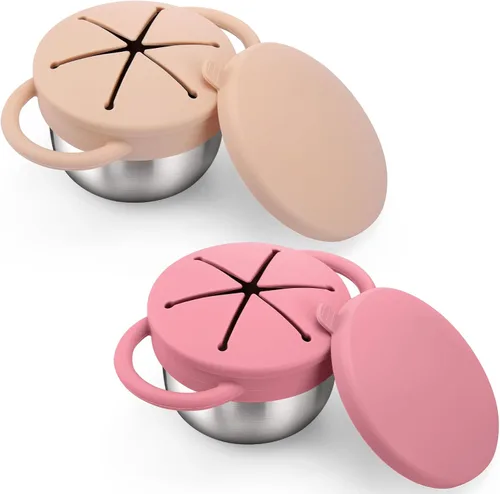 Vista 10 de Paquete de 2 Tazas de Aperitivos de Acero Inoxidable para Niños Pequeños - 9 OZ Recipientes de Aperitivos para Bebés a Prueba de Derrames