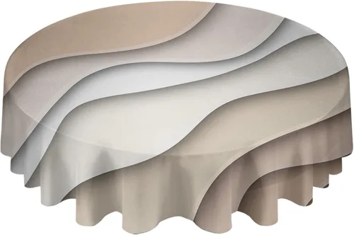 Vista 9 de Mantel redondo de 54 pulgadas, color verde azulado, moderno, geométrico, impermeable, a prueba de aceite, mantel de vinilo marrón abstracto