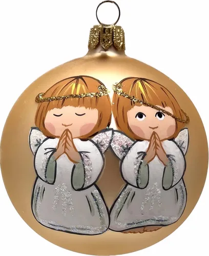 Vista 8 de Adorno de Navidad, dos ángeles orantes, bola de vidrio soplado de 3 pulgadas (3.150 in) (ángeles rezantes, oro - ángeles blancos)