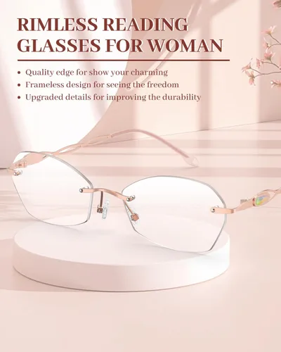 Vista 2 de LUFF Rimless Reading Glasses for Women Blue Light Computer Readers Lightweight 16g Metal Frame Eye Strain Relief