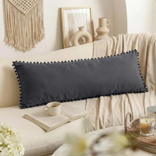 Vista 18 de Juego de 2 fundas de almohada con pompones color verde aguacate, tamaño Queen estándar, 100% microfibra lavada, funda de almohada con flecos de bola
