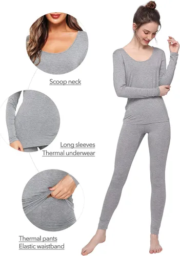 Vista 4 de WiWi Conjunto de pijama de viscosa suave de bambú para mujer, ropa interior térmica larga, súper cálida, capa base, pantalones de pijama S-3X