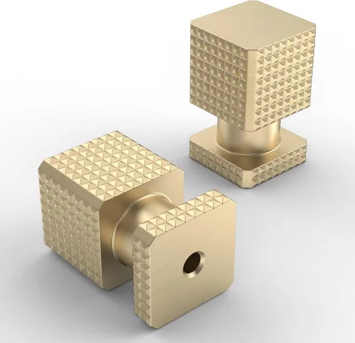 Vista 2 de 9BUILD Paquete de 10 pomos dorados cepillados de 1.1 pulgadas para gabinetes de cocina, perillas cuadradas de cocina para armarios, pomos dorados