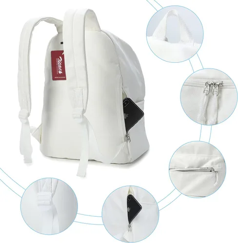 Vista 7 de Zicac Mochila de lona unisex DIY Mochila de mochila (gris, con bolsillo lateral), Blanco, Mochilas Daypack
