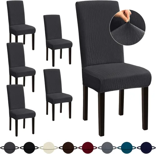 Vista 43 de Sufdari Juego de 4 fundas para sillas de comedor, color beige, antideslizantes, de elastano, elásticas, para comedor, hotel (Grande)
