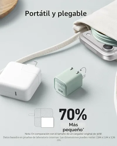Vista 4 de Bloque de Carga USB C Anker Nano, Cargador Plegable de 30 W PIQ 3.0 de Carga Rápida para iPhone Serie 17/16, Galaxy, iPad, Compatible con MagSafe