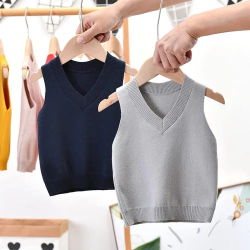 Vista 4 de PTPUKE Chaleco de punto sin mangas con cuello en V para bebés, niños y niñas