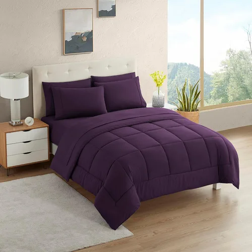 Vista 26 de Sweet Home Collection Juego de edredón de 7 piezas de color sólido para todas las estaciones, manta alternativa de plumón suave y lujosas sábanas