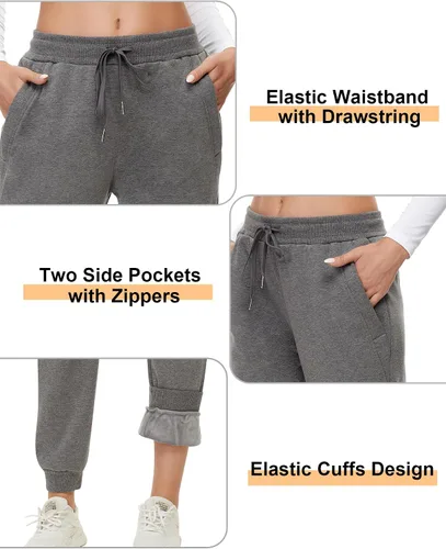 Vista 9 de MOUEEY Pantalones deportivos súper cálidos con forro de sherpa para mujer, pantalones deportivos de forro polar con bolsillos con cremallera