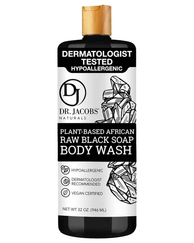 Vista 13 de Dr Jacobs Naturals Auténtico jabón líquido negro africano con aroma a lavanda y salvia, lavado facial todo en uno, lavado corporal para piel