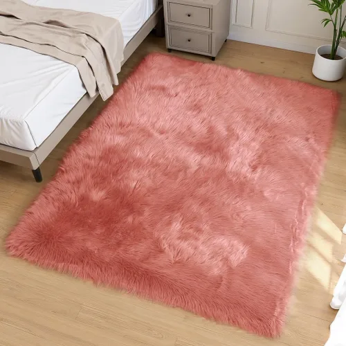 Vista 53 de Goolela Alfombra esponjosa de piel sintética para dormitorio, color marrón claro beige, 2 x 3 pies, alfombra de piel de oveja peluda y difusa