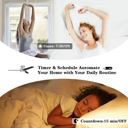 Vista 5 de Ventilador de techo plateado de perfil bajo de 3 aspas de 52 pulgadas con control de aplicación LED, control Alexa/Google Assistant Necesita