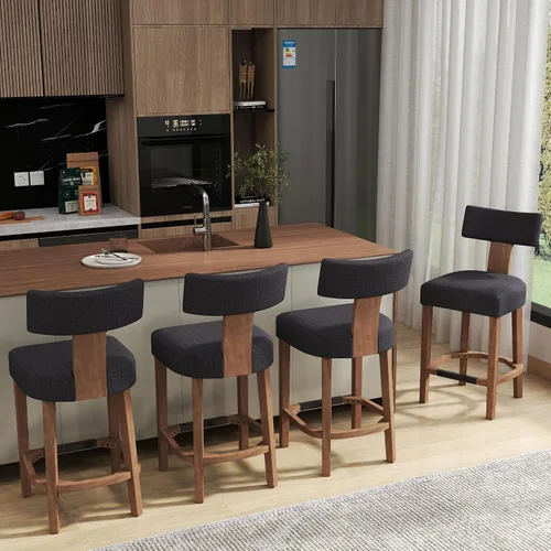 Vista 11 de RIVOVA Taburete de bar de 26 pulgadas de altura de mostrador, taburetes de bar de cocina modernos con respaldo y patas de madera maciza, taburetes