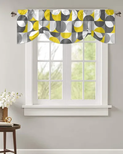 Vista 94 de Cortinas de cocina de Navidad, cenefa semitransparente ajustable con lazo, muñeco de nieve, copo de nieve, bolsillo para barra, tratamiento