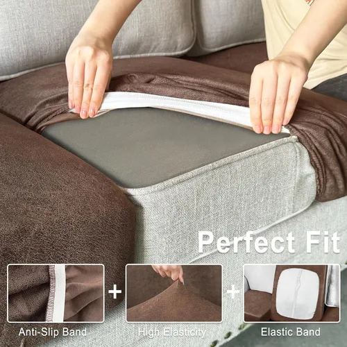 Vista 4 de ANARACHON Fundas de cojín de sofá con aspecto de cuero, juego de fundas de asiento de sofá, protector de muebles para sillón seccional, sofá biplaza