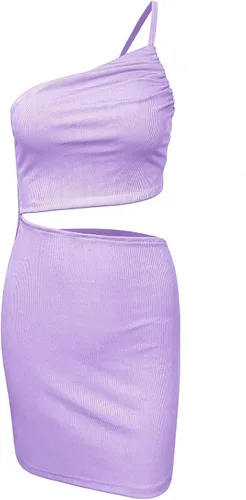 Vista 2 de Sofkiny Vestido corto ajustado de punto acanalado con cordón de un hombro fruncido