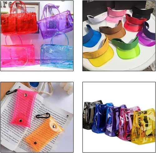 Vista 7 de XHT 9 Piezas de Vinilo de PVC Transparente Claro, Película Fluorescente de Color Sólido Transparente Impermeable de 21cmx30cm para Lazos de Pelo