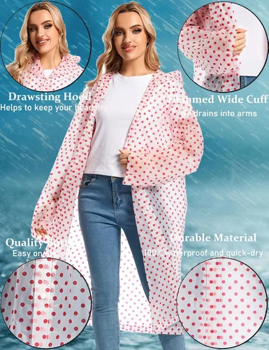 Vista 13 de 2 abrigos de lluvia de Borogo para adultos, chaquetas de lluvia reutilizables para hombres y mujeres