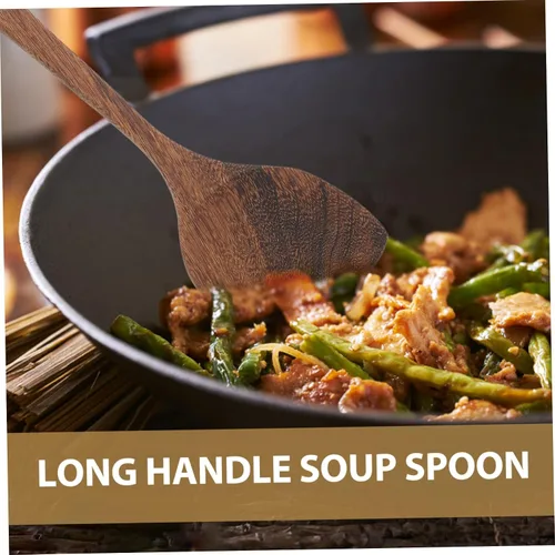 Vista 9 de Juego de utensilios de cocina de madera de 5 piezas para utensilios de cocina antiadherentes, cuchara de sopa de mango largo, práctica pala