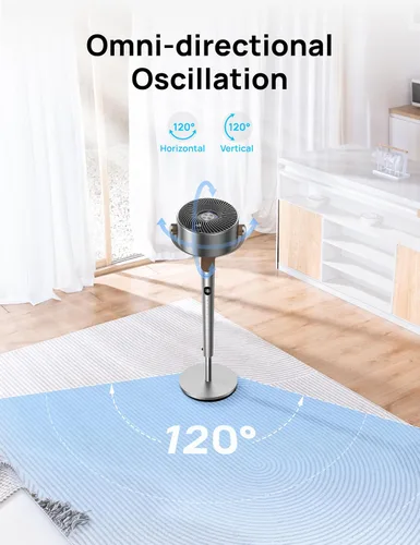 Vista 4 de Dreo - Ventilador de pie, oscilación inteligente de 120°+120°, ventiladores de piso con control Wi-Fi/por voz, ventilador de 90 pies