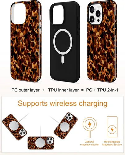 Vista 144 de Jusy Funda compatible con MagSafe con estampado de caparazón de tortuga marrón para iPhone 7/8/SE, cubierta protectora de TPU suave magnética