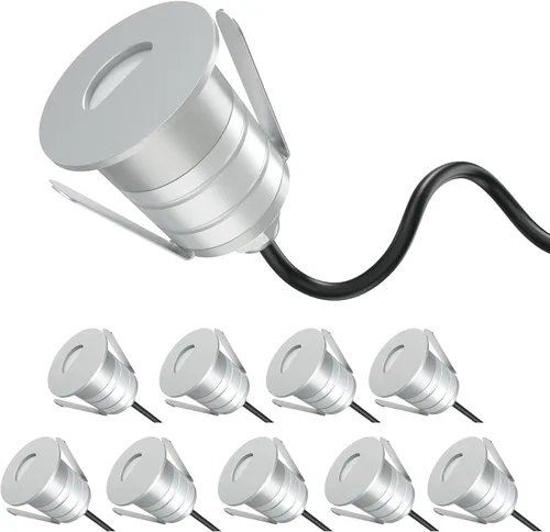 Vista 10 de Luces LED empotrables para escalón de cubierta, 12 V CA/CC 3000 K LED de bajo voltaje, IP67 impermeable 1 W Mini en el suelo para jardín, césped