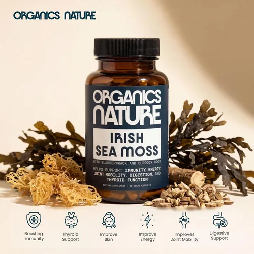 Vista 7 de ORGANICS NATURE Cápsulas de musgo marino irlandés de 45 porciones Pastillas de masa marina de alta potencia Musgo marino aprobado por Dr. Sebi