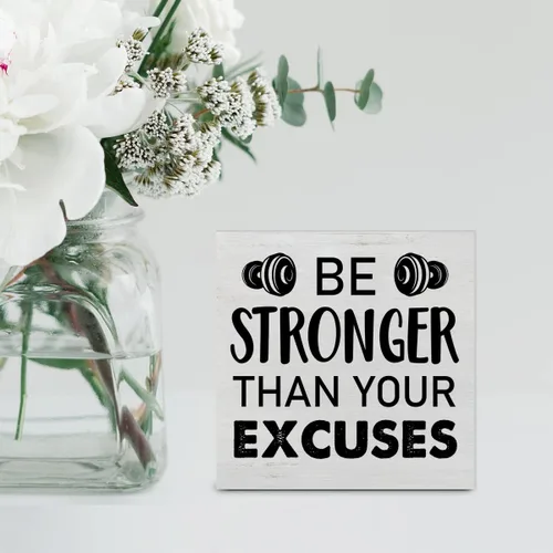 Vista 5 de Letrero de madera con texto en inglés «Be Stronger Than Your Excuss» «Be Stronger Than Your Excuss», caja de madera rústica, para el hogar, oficina