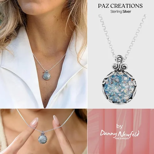 Vista 4 de Paz Creations - Colgante de pátina de cristal romano de plata de ley 925 para mujer, collar orgánico natural hecho a mano, regalo de joyería hecha a