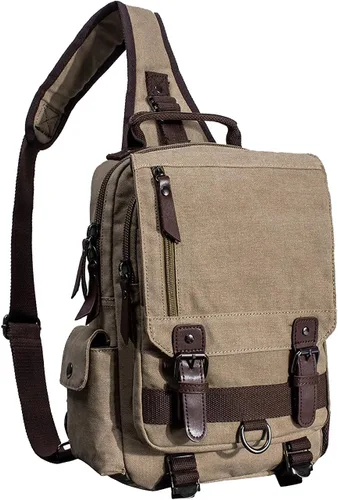 Vista 22 de Mygreen bolsa cruzada de lona, mochila de viaje Verde militar