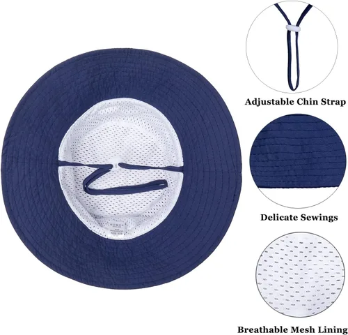 Vista 4 de Sombrero de sol para bebé de verano UPF 50+, sombrero de pescador de ala ancha, sombreros de playa para bebés niños y niñas de 0 a 6 años