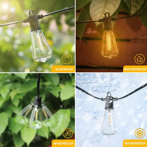 Vista 2 de Zuske Cadena de luces para exteriores de 25 pies, luces LED colgantes para patio con 12 bombillas inastillables, luces impermeables