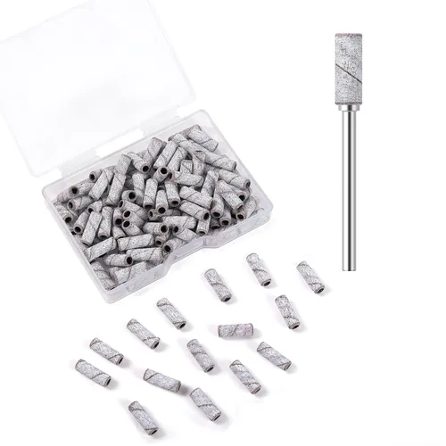 Vista 26 de 100 piezas de bandas pequeñas de lijado de uñas para taladro de uñas, bits mini de 3.1mm de mandril de lijado de uñas de grano 80 para uñas