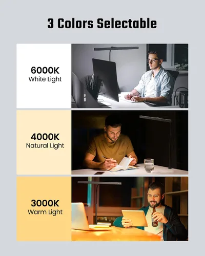 Vista 4 de SUPERDANNY Lámpara de escritorio LED para oficina y hogar, lámpara de escritorio para el cuidado de los ojos con cuello de cisne ajustable, 12W Negro