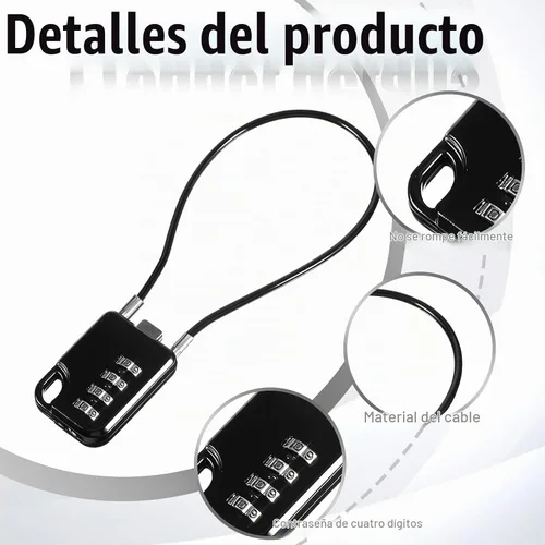 Vista 3 de 2 candados de combinación de 4 dígitos de diseño compacto reiniciables con cable de 7 pulgadas de largo, cables de acero inoxidable duraderos