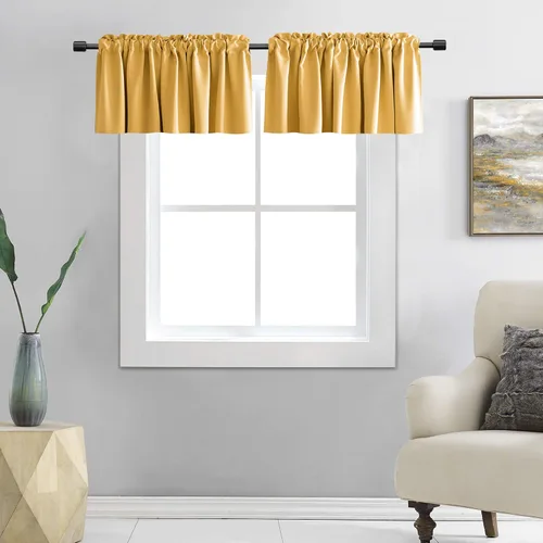 Vista 27 de DONREN Cenefas opacas de ventana de 12 pulgadas de largo para loft, cenefas de cocina aguamarina con bolsillo para barra