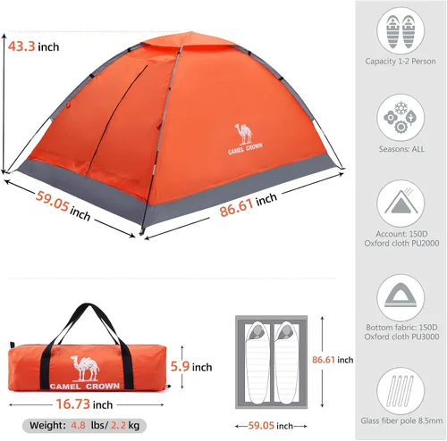 Vista 2 de CAMEL CROWN Tienda de campaña para 2/3/4 personas con mosca de lluvia extraíble, fácil instalación, tiendas de campaña al aire libre, resistentes al