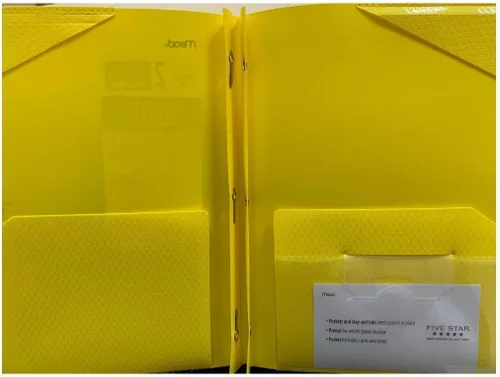 Vista 2 de Mead Plastic Five Star Stay-Put - Carpeta de 2 bolsillos y 3 puntas, color amarillo (34609)