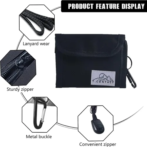 Vista 3 de T.CONTACT - Cartera con cordón para el cuello con cremallera, monedero, tarjetero para hombres, mujeres, niños y niños, Negro -, Cartera para niños