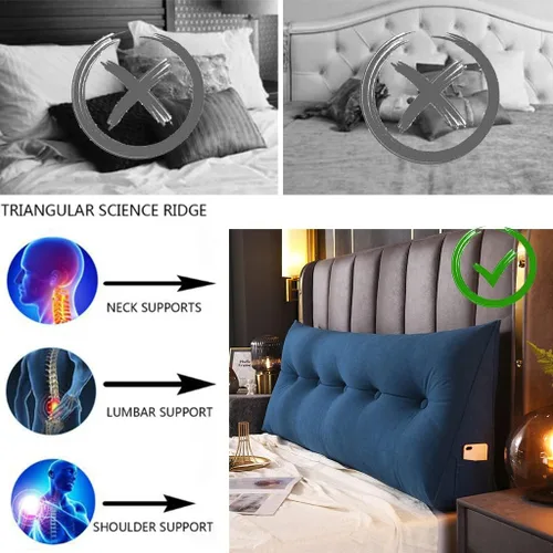 Vista 4 de Almohada de lectura triangular de color sólido, cojín grande de soporte para cabecero para adultos, almohada de cabecera completa para ver Azul