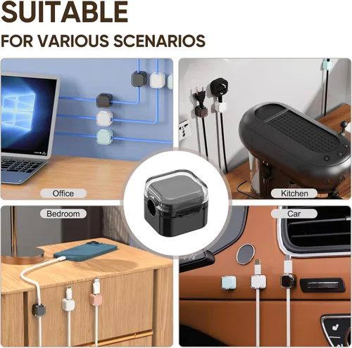 Vista 6 de Paquete de 9 soportes magnéticos para cables, clips magnéticos para cables de escritorio con adhesivo fuerte, organizador de cables para gestión