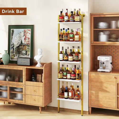 Vista 2 de YMYNY 5-Tier Wall Mounted Wine Racks 16.93x7.87x69.68"White & Gold White With Gold