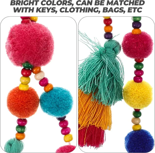 Vista 6 de DECHOUS Accesorios para colgar en el espejo del automóvil, 2 unidades, con borlas, colgante, borla en capas, llavero para mujeres y niñas, bolso