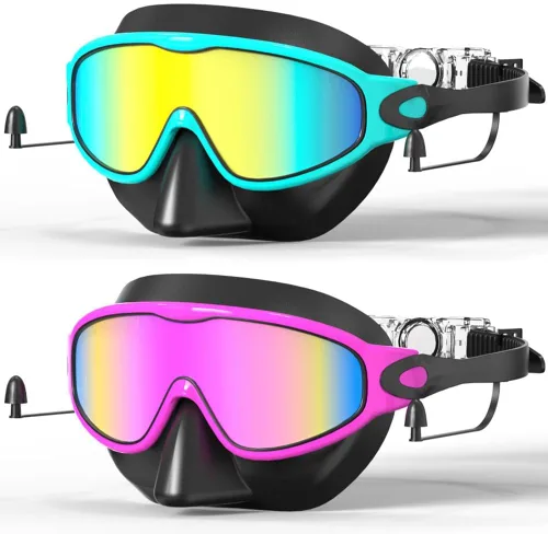 Vista 12 de Gafas de natación para niños, paquete de 2 gafas de natación de protección completa, sin fugas, antivaho para niños de 3 a 14 años