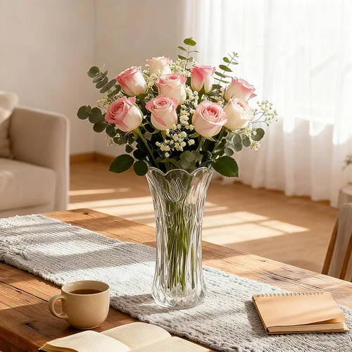 Vista 6 de Dicunoy Juego de 2 jarrones de flores de cristal, jarrones grandes de 9.5 pulgadas para centros de mesa, modernos jarrones acampanados de cristal