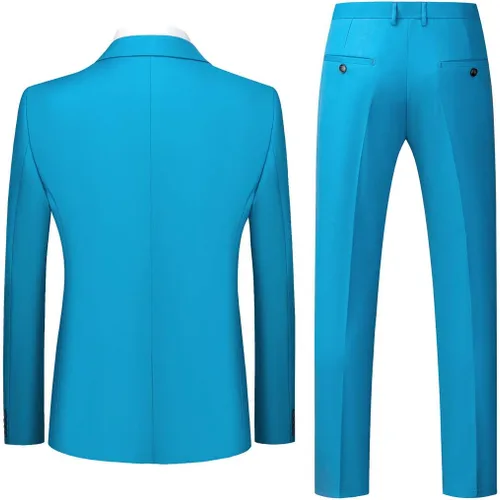 Vista 2 de MOGU Traje ajustado de 2 piezas para hombre, para baile de graduación, negocios, boda, baile (chaqueta de traje + pantalones)