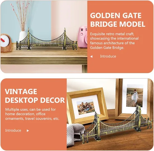 Vista 7 de VOSAREA Golden Gate Bridge Modelo Decoración Arquitectura Estatua de Puente de Arquitectura Famosa Internacional Esculturas de Puente Decoración